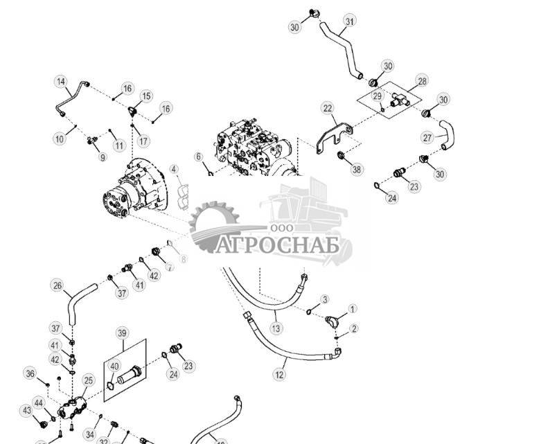 Гидросистема левого гидростатического привода (ЭГ органы управления) (односкоростной) - ST2444 175.jpg